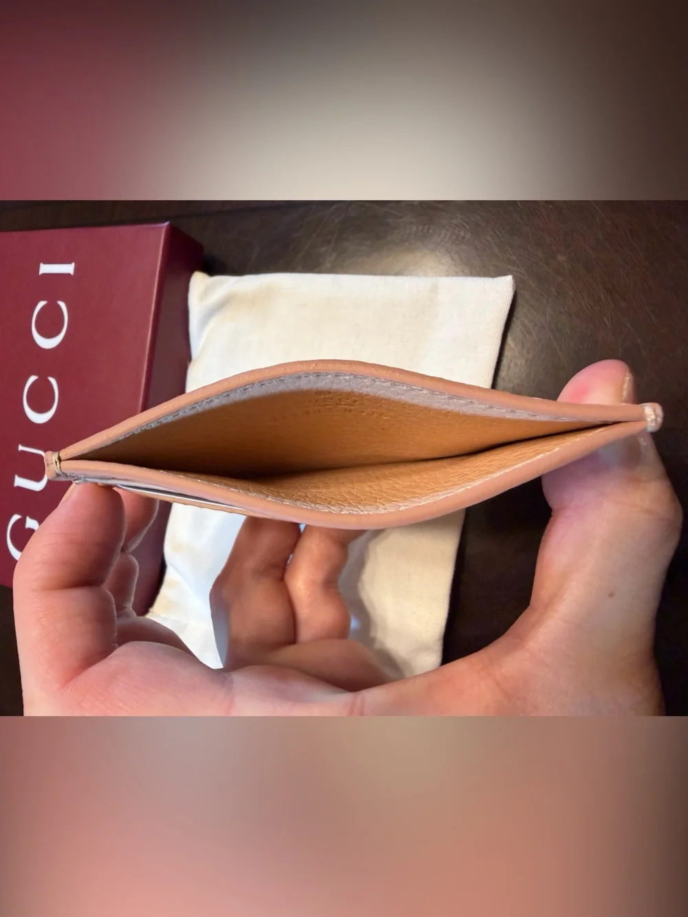 New Authentic Gucci GG Jumbo Logo Card Case Walllet Pink Leather